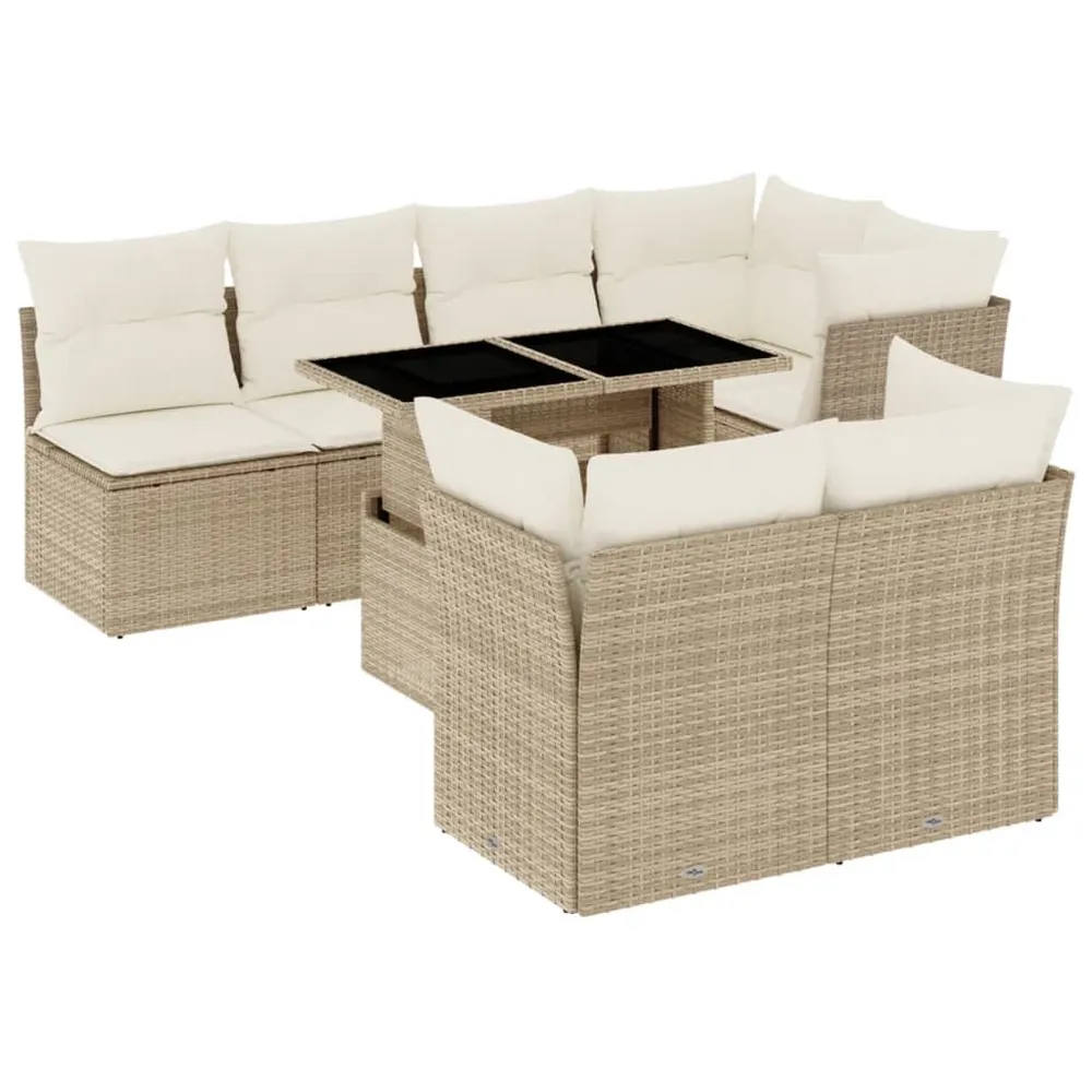 Set canapele de grădină, 8 piese, cu perne, bej, poliratan