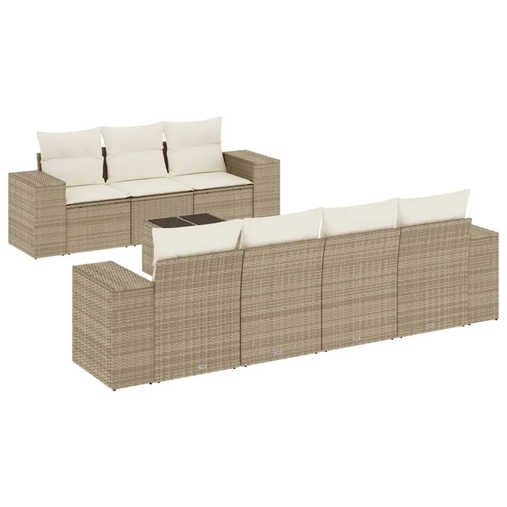 Set canapele de grădină, 8 piese, cu perne, bej, poliratan