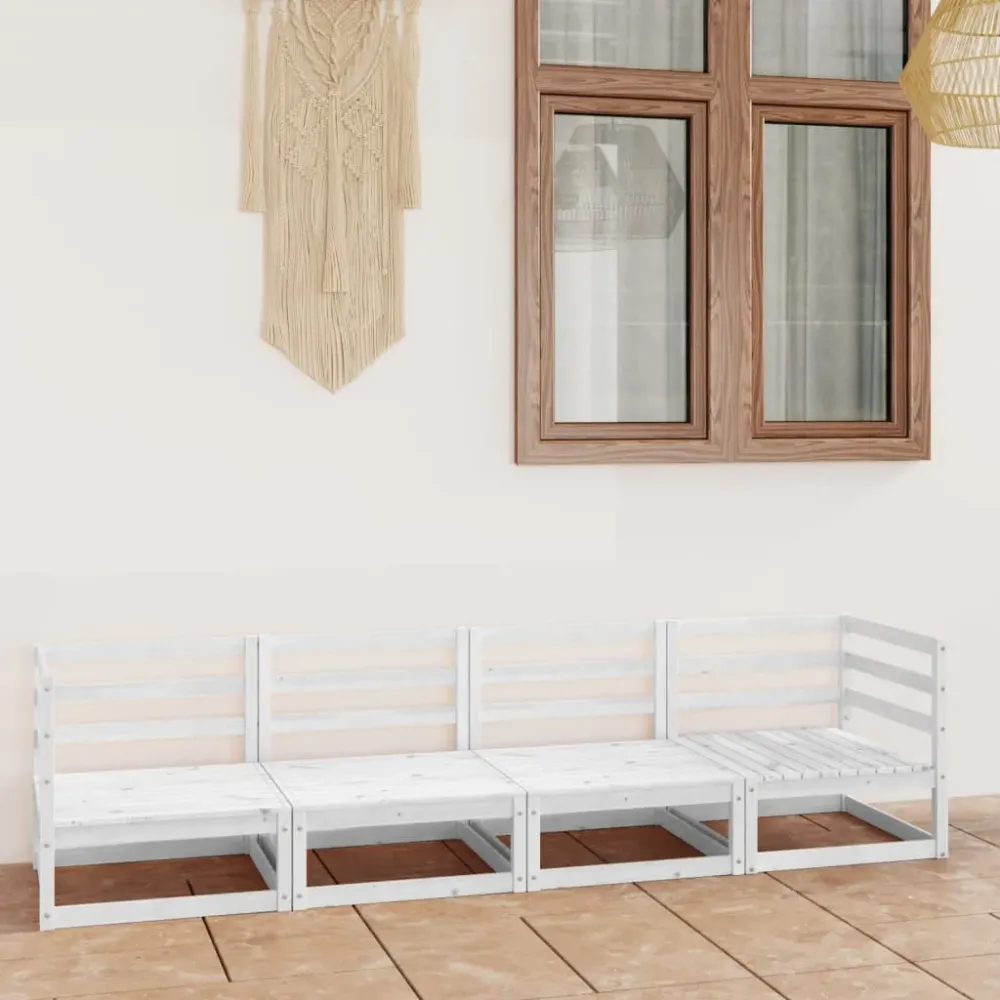Set mobilier de grădină cu 4 locuri, alb, lemn masiv de pin