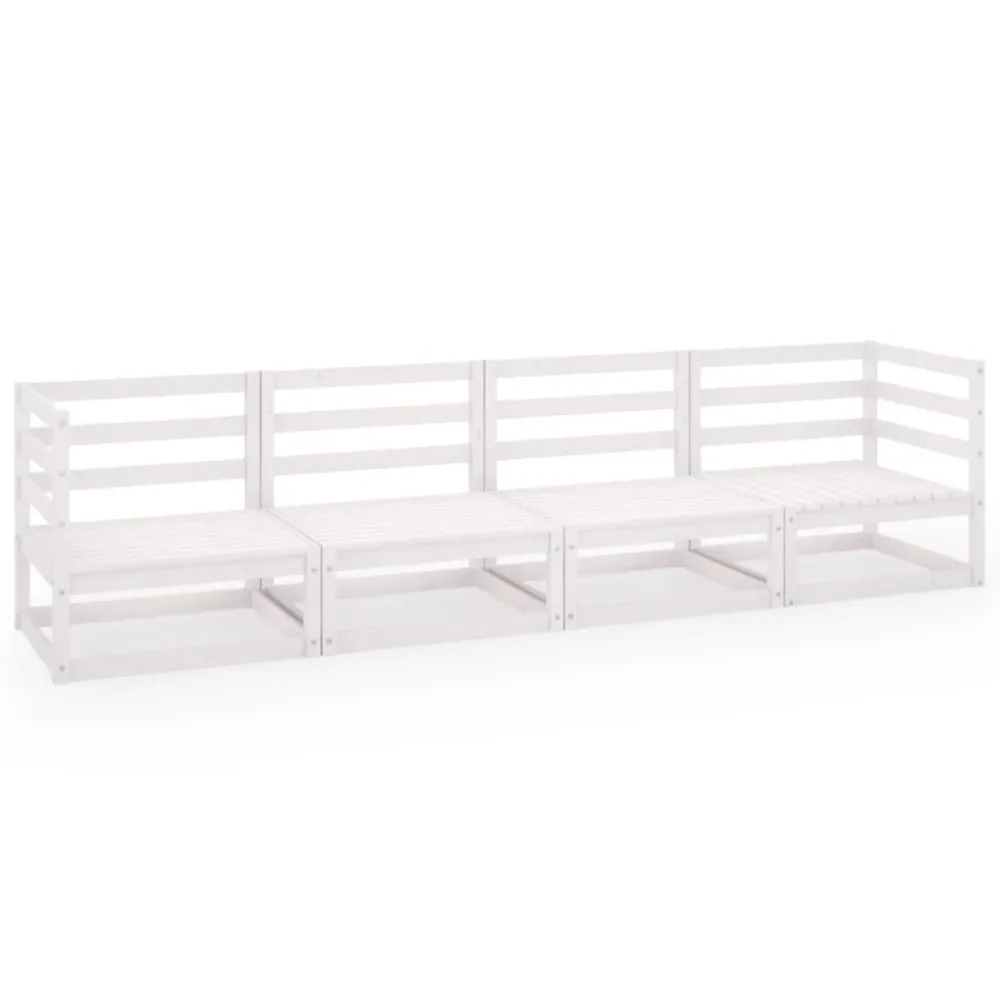 Set mobilier de grădină cu 4 locuri, alb, lemn masiv de pin