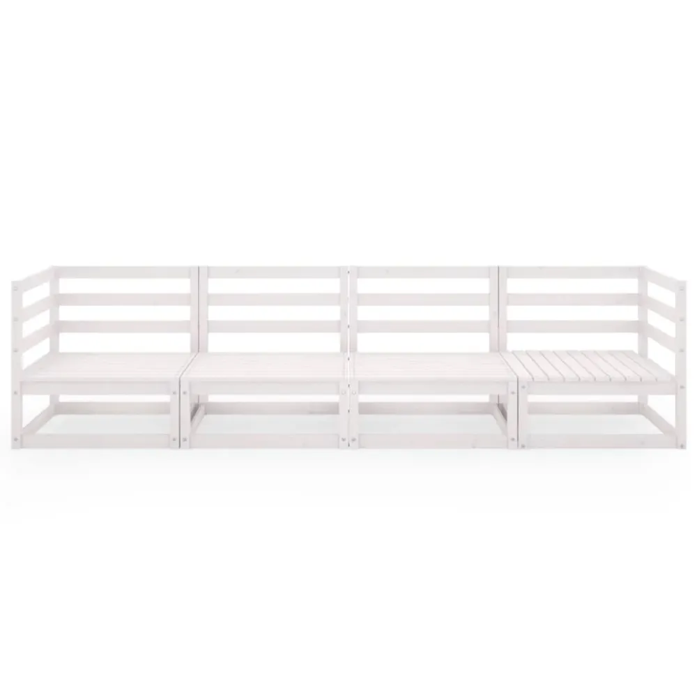 Set mobilier de grădină cu 4 locuri, alb, lemn masiv de pin