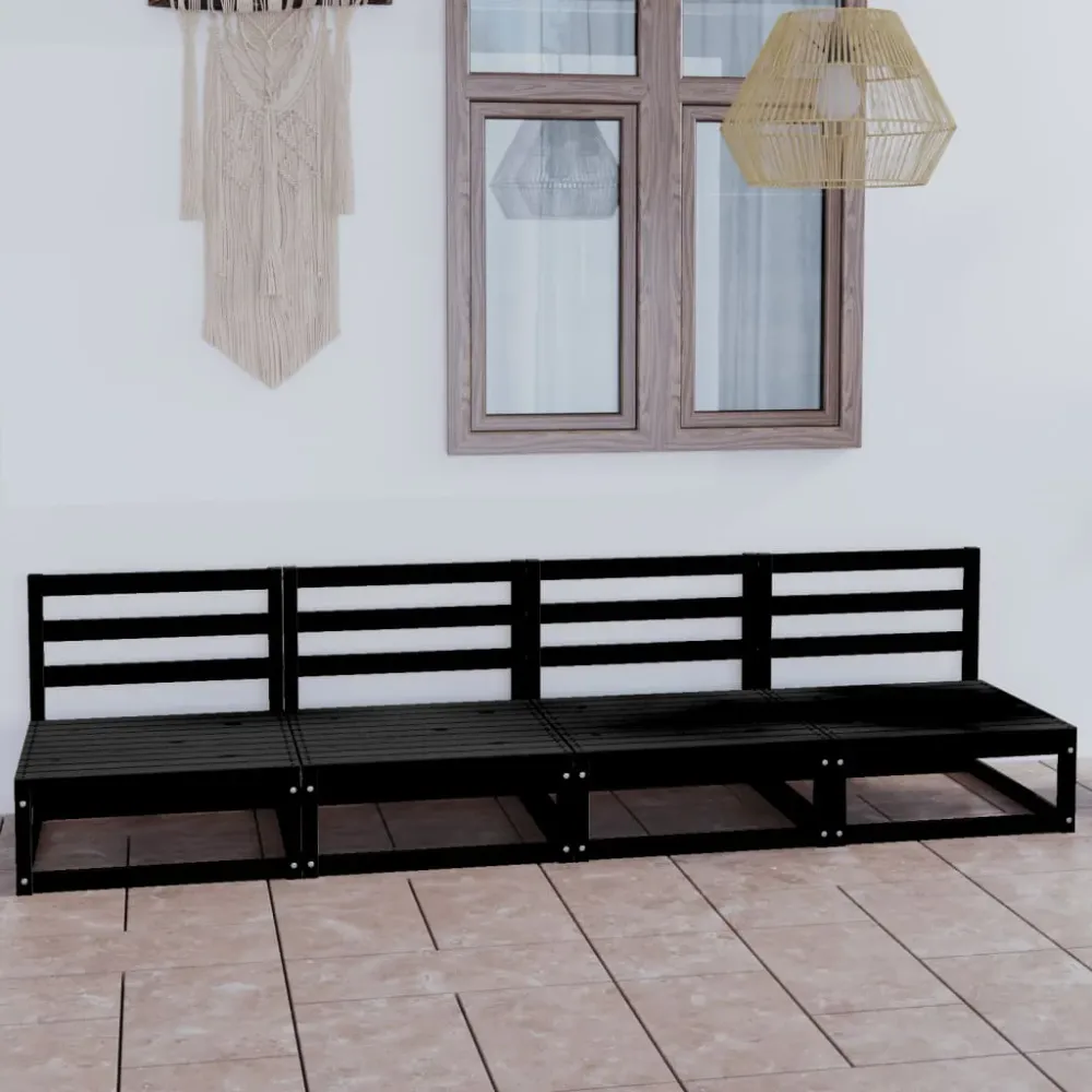 Set mobilier de grădină cu 4 locuri, negru, lemn masiv de pin