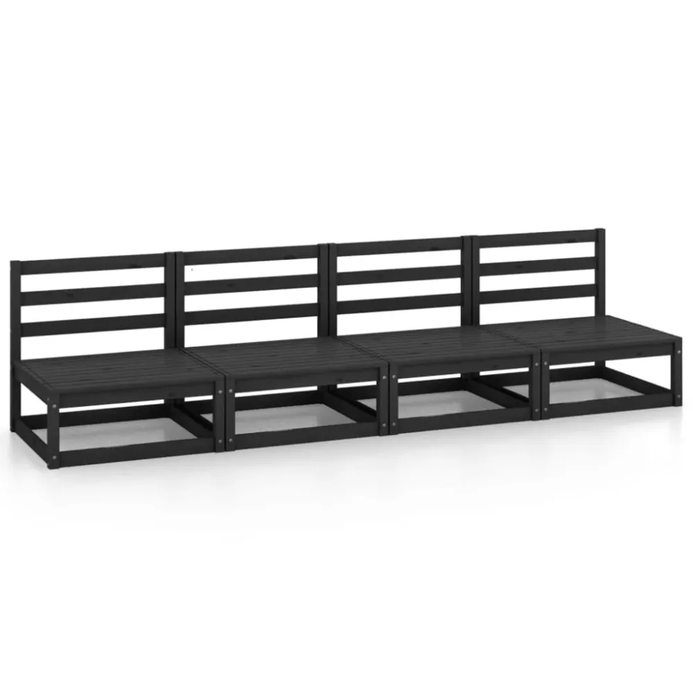 Set mobilier de grădină cu 4 locuri, negru, lemn masiv de pin