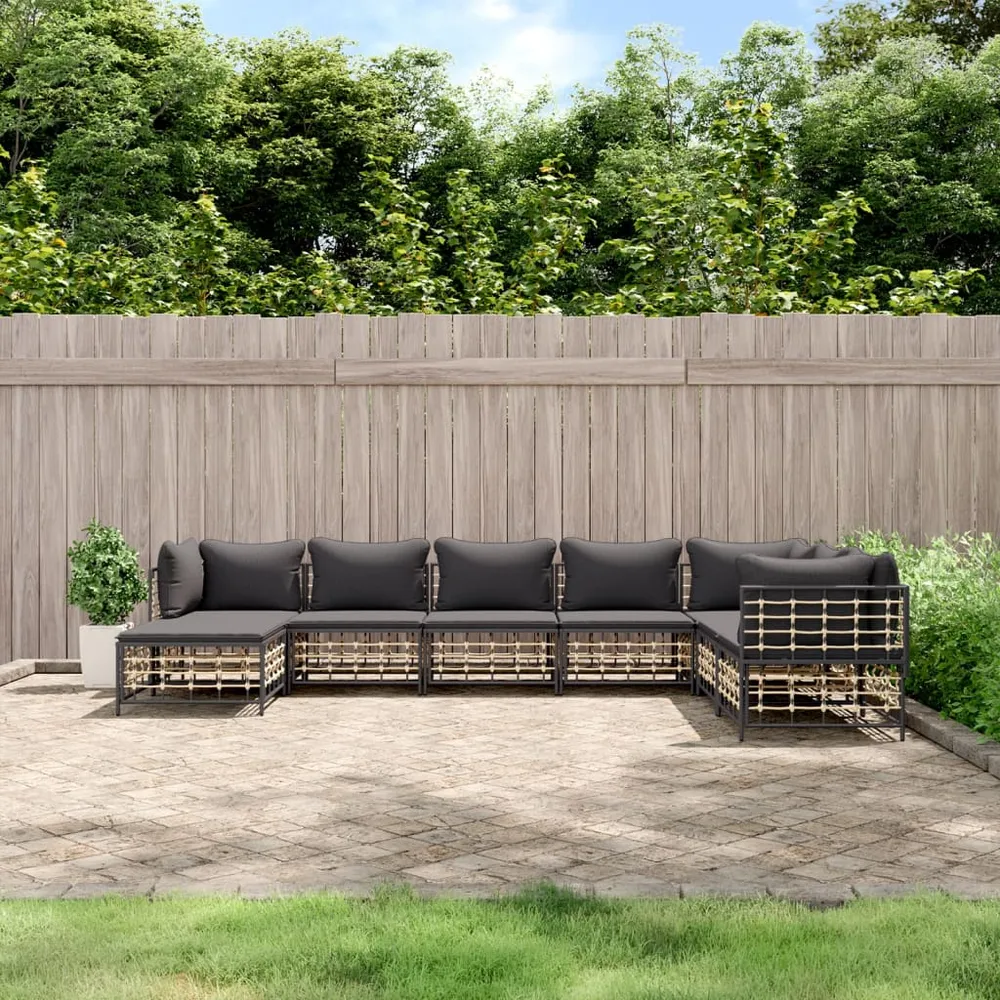 Set mobilier de grădină cu perne, 8 piese, antracit, poliratan