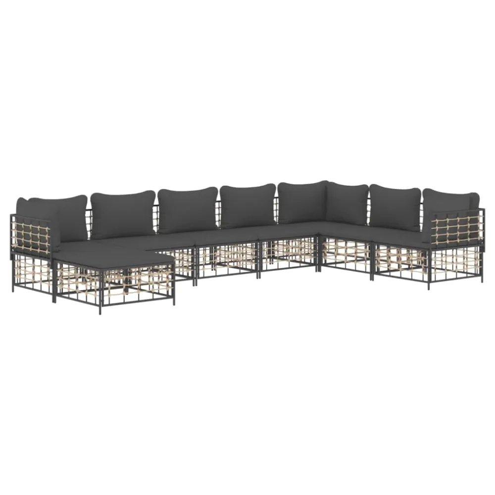 Set mobilier de grădină cu perne, 8 piese, antracit, poliratan
