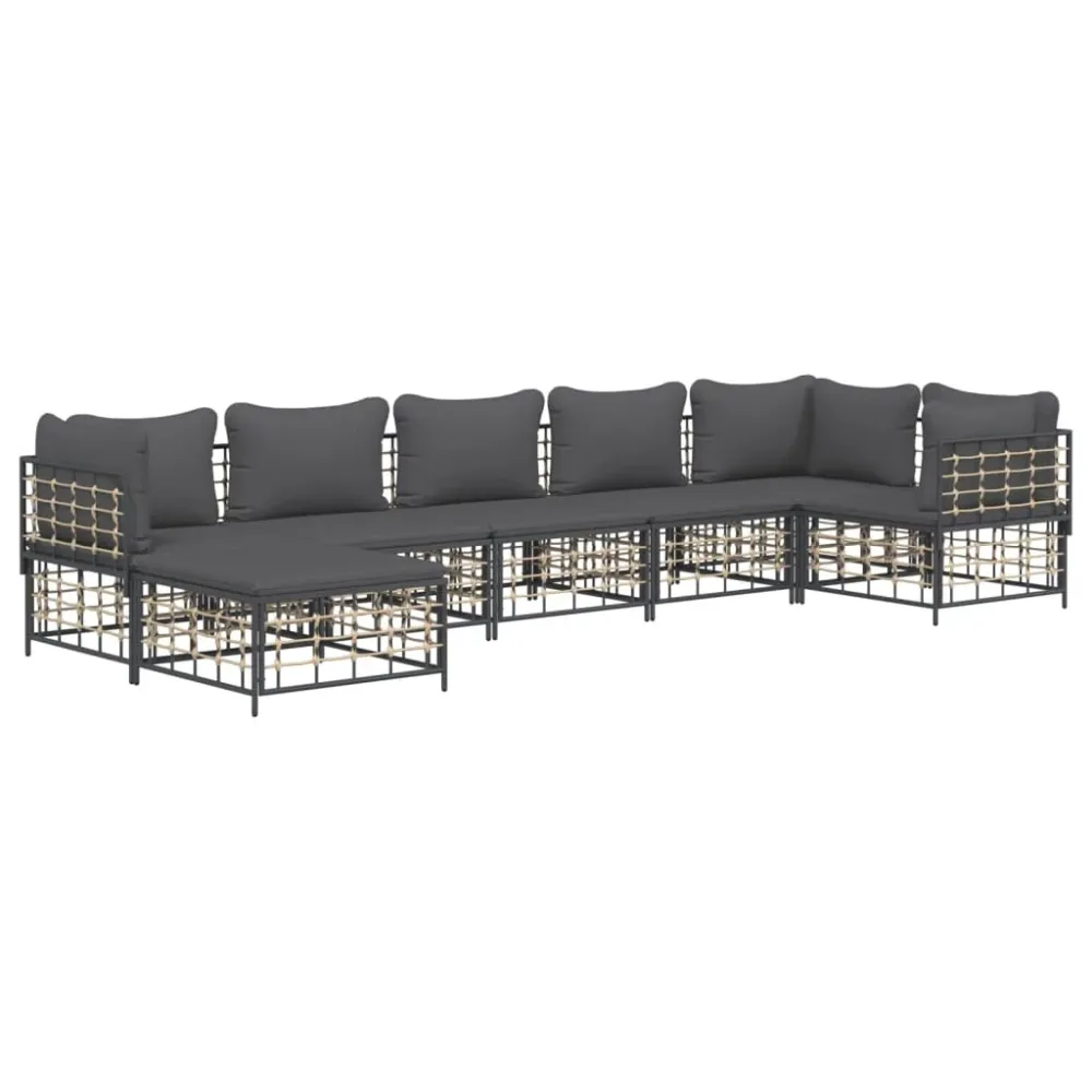 Set mobilier de grădină cu perne, 7 piese, antracit, poliratan