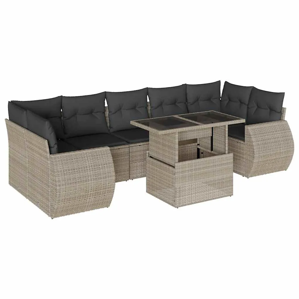 Set mobilier de grădină cu perne, 8 piese gri deschis poliratan