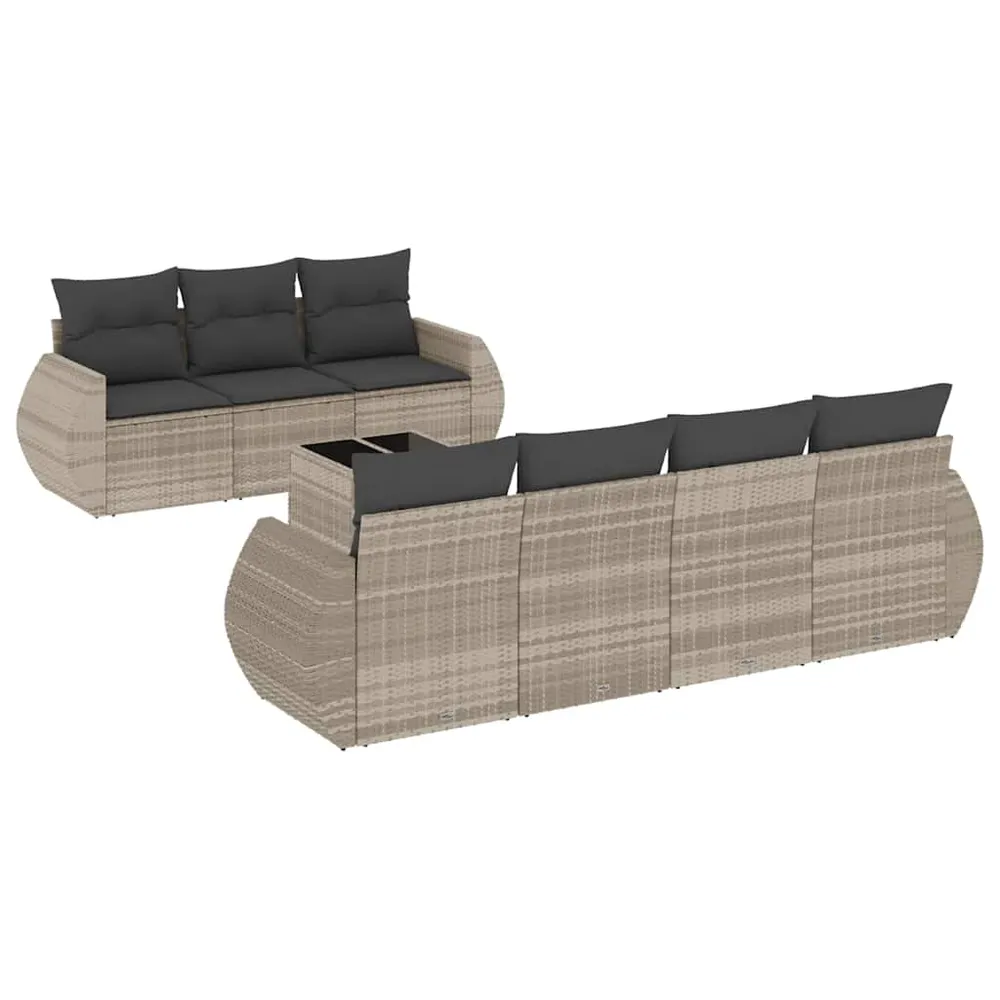Set mobilier de grădină cu perne, 8 piese gri deschis poliratan