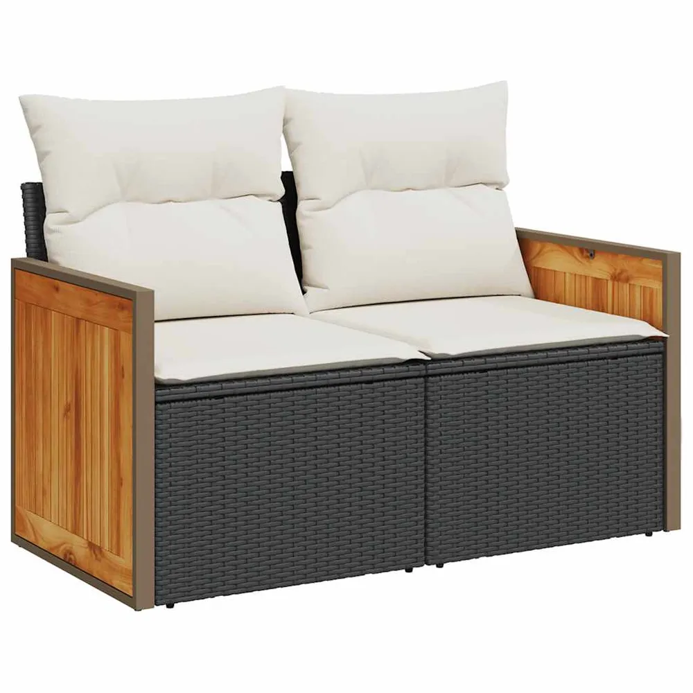 Set mobilier de grădină cu perne, 8 piese, negru, poliratan