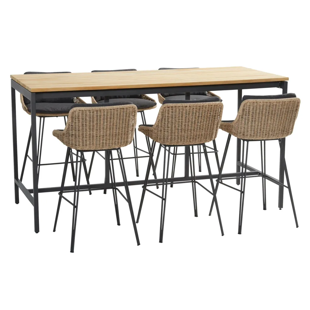 TAVERNE Set mobilier terasă/grădină, 6 scaune și masă bar