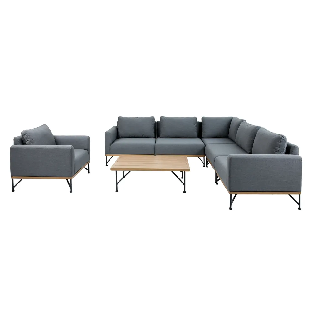 TIRANA Set mobilier terasă/grădină, fotoliu, 2 fotolii braț stânga/dreapta, 2 elemente centrale, element colț, și măsuță d...