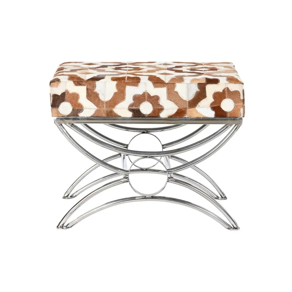 Banchetă DKD Home Decor Argintiu Maro Oțel Piele Alb (53 x 40 x 43 cm)