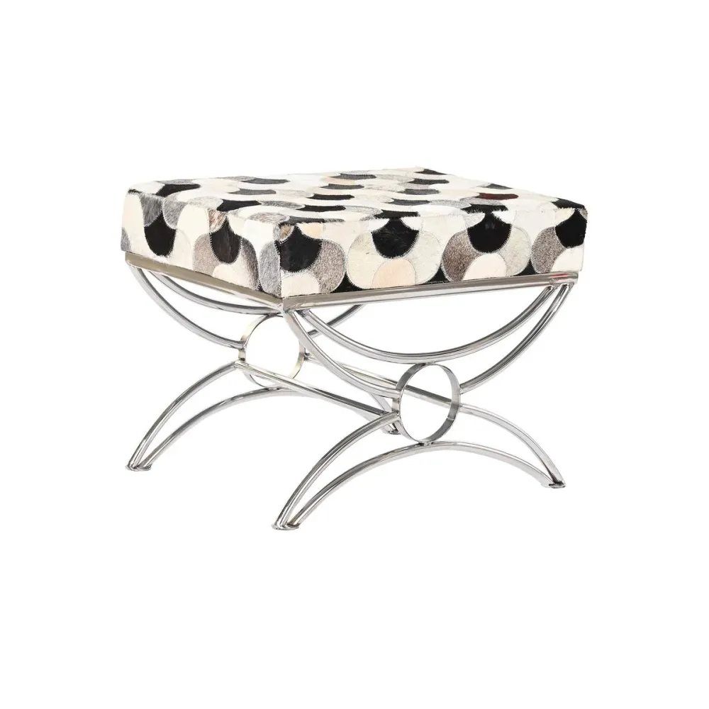 Banchetă DKD Home Decor Argintiu Negru Oțel Piele Alb (53 x 40 x 43 cm)
