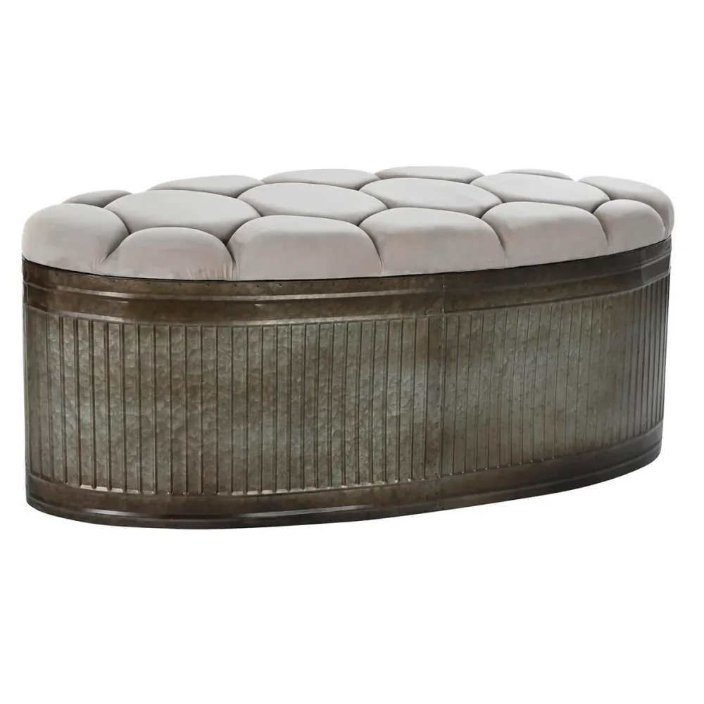 Banchetă DKD Home Decor Bej Metal Poliester Maro închis (121 x 44 x 47,5 cm)
