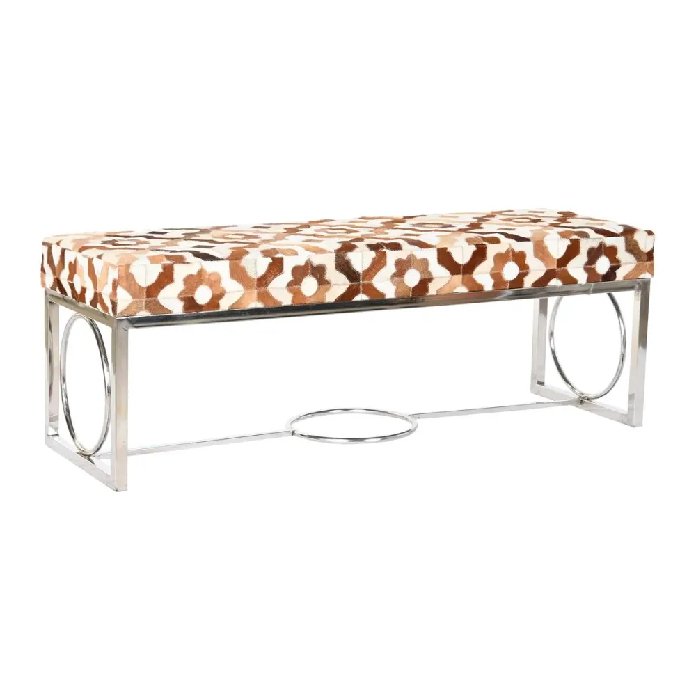 Banchetă DKD Home Decor Maro Oțel Piele Alb (122 x 41 x 44 cm)