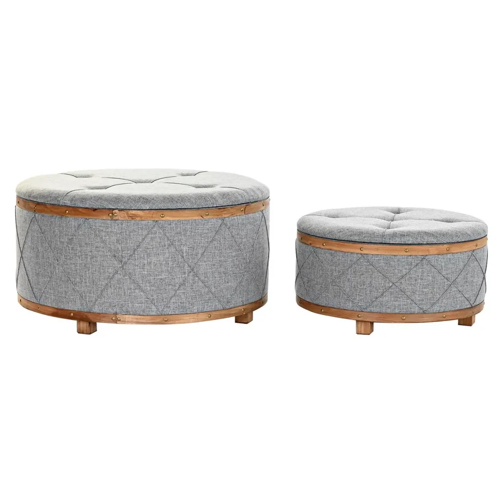 Banchetă DKD Home Decor Natural Lemn Poliester Gri deschis (80 x 80 x 43 cm)
