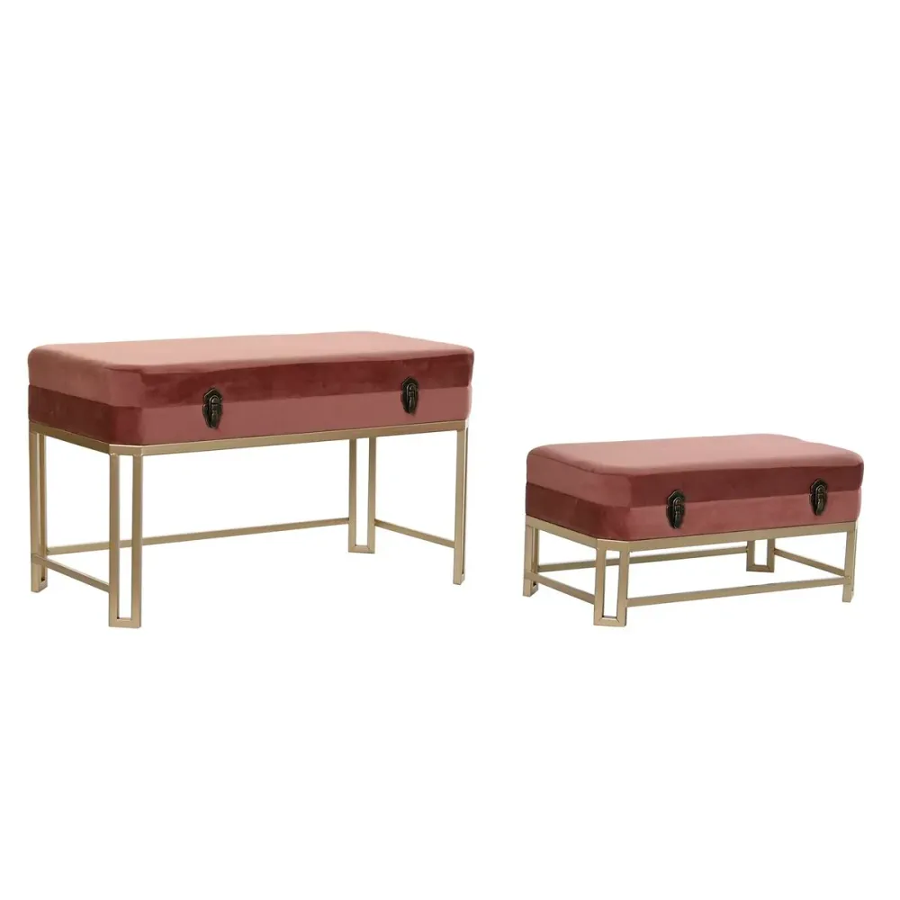 Banchetă DKD Home Decor Roz Auriu* Metal Кадифе (80 x 40 x 47 cm)