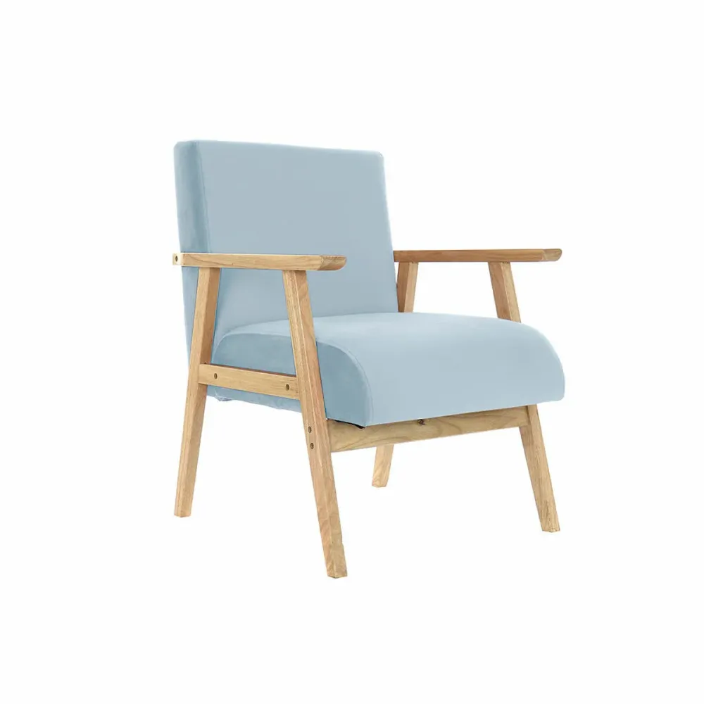Fotoliu DKD Home Decor Poliester Albastru celest Lemn MDF (61 x 63 x 77 cm)