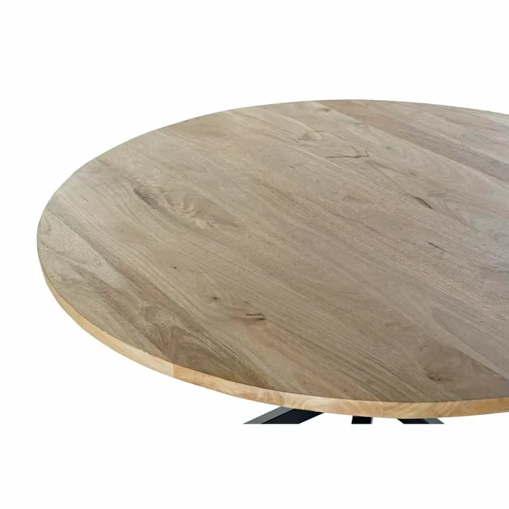 Masă de Sufragerie DKD Home Decor 127 x 127 x 75 cm Natural Negru Metal Aluminiu Lemn de mango
