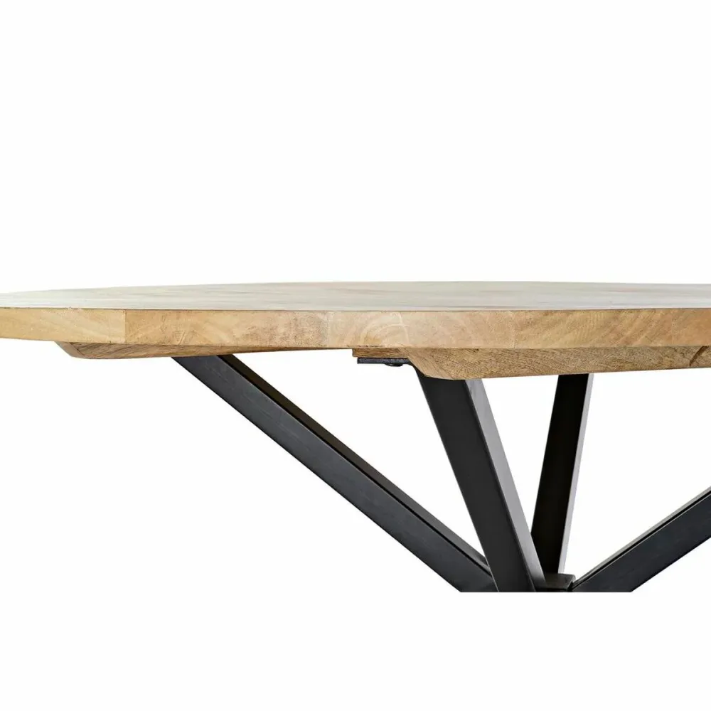 Masă de Sufragerie DKD Home Decor 127 x 127 x 75 cm Natural Negru Metal Aluminiu Lemn de mango