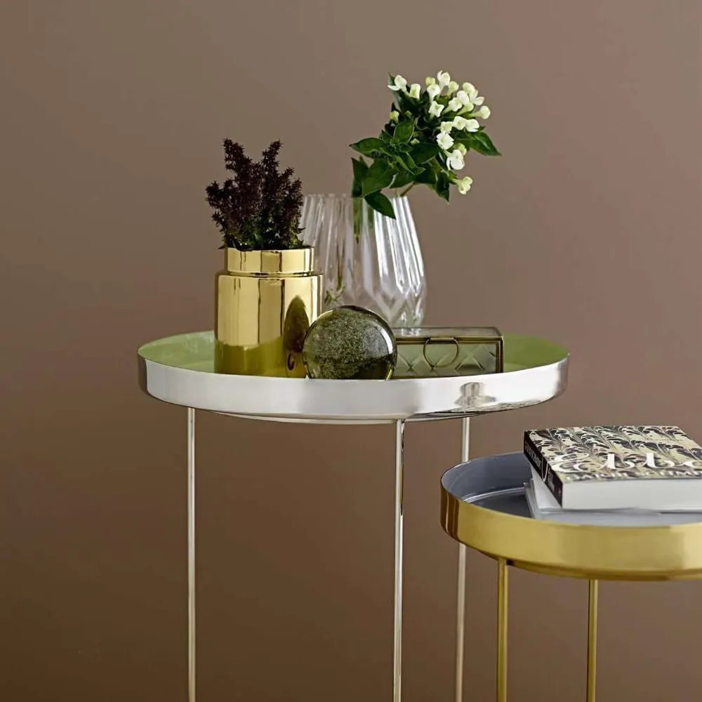 Masuta Argintie din Aluminiu cu Tava Verde