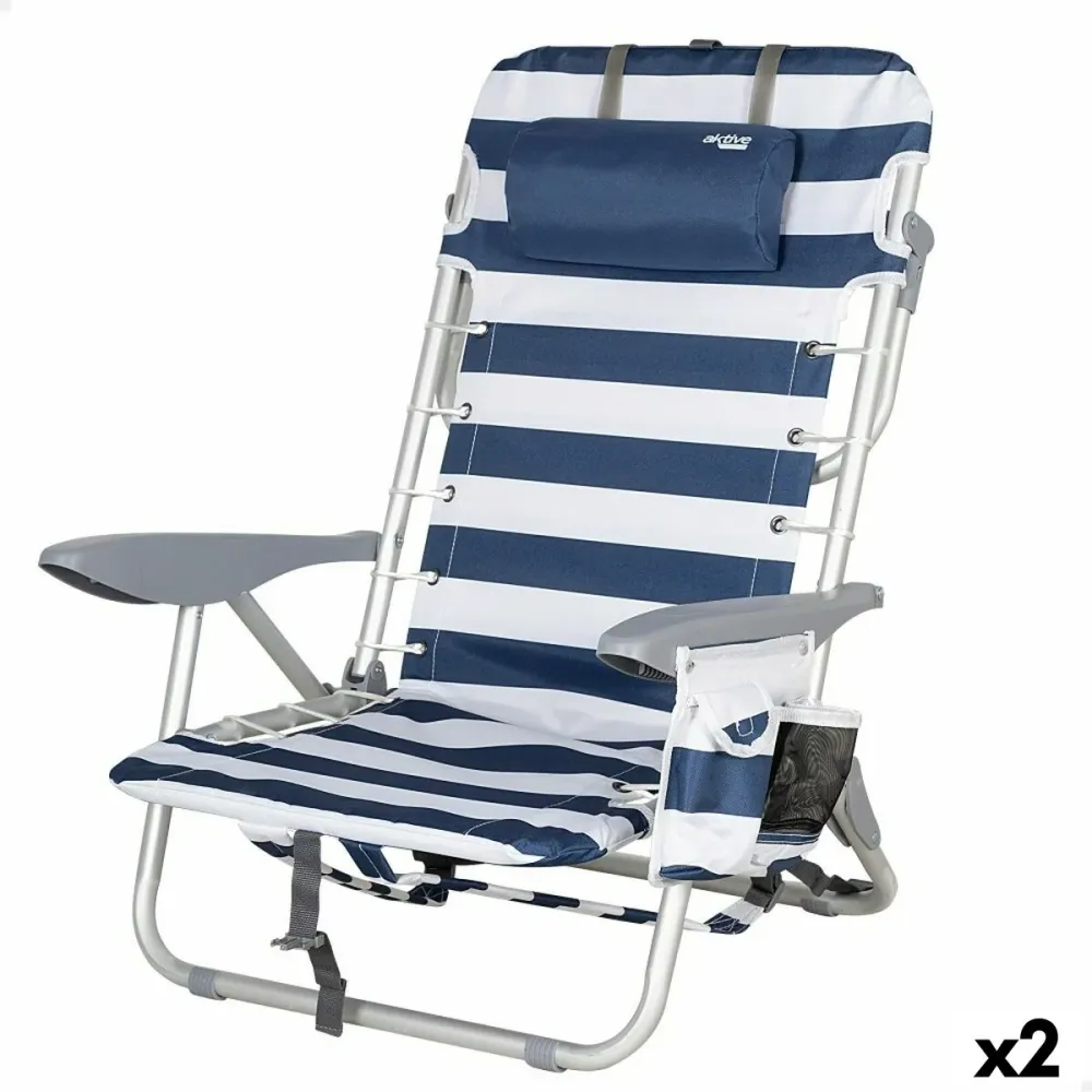 Scaun de plajă Aktive Albastru Alb 50 x 76 x 45 cm (2 Unități)