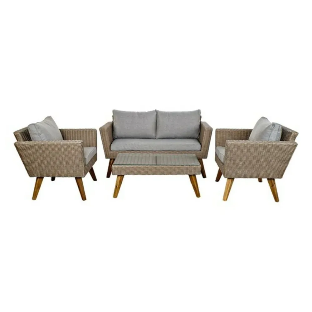 Set masă cu Trei scaune DKD Home Decor MB-166666 137 x 66 x 70,5 cm Geam Lemn ratan sintetic Oțel (4 pcs)