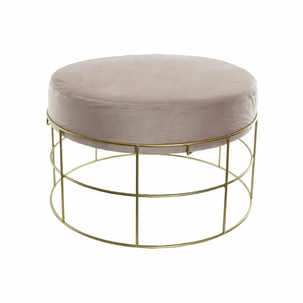 Suport pentru Picioare DKD Home Decor Auriu* Metal Poliester Roz deschis (60 x 60 x 37.5 cm)
