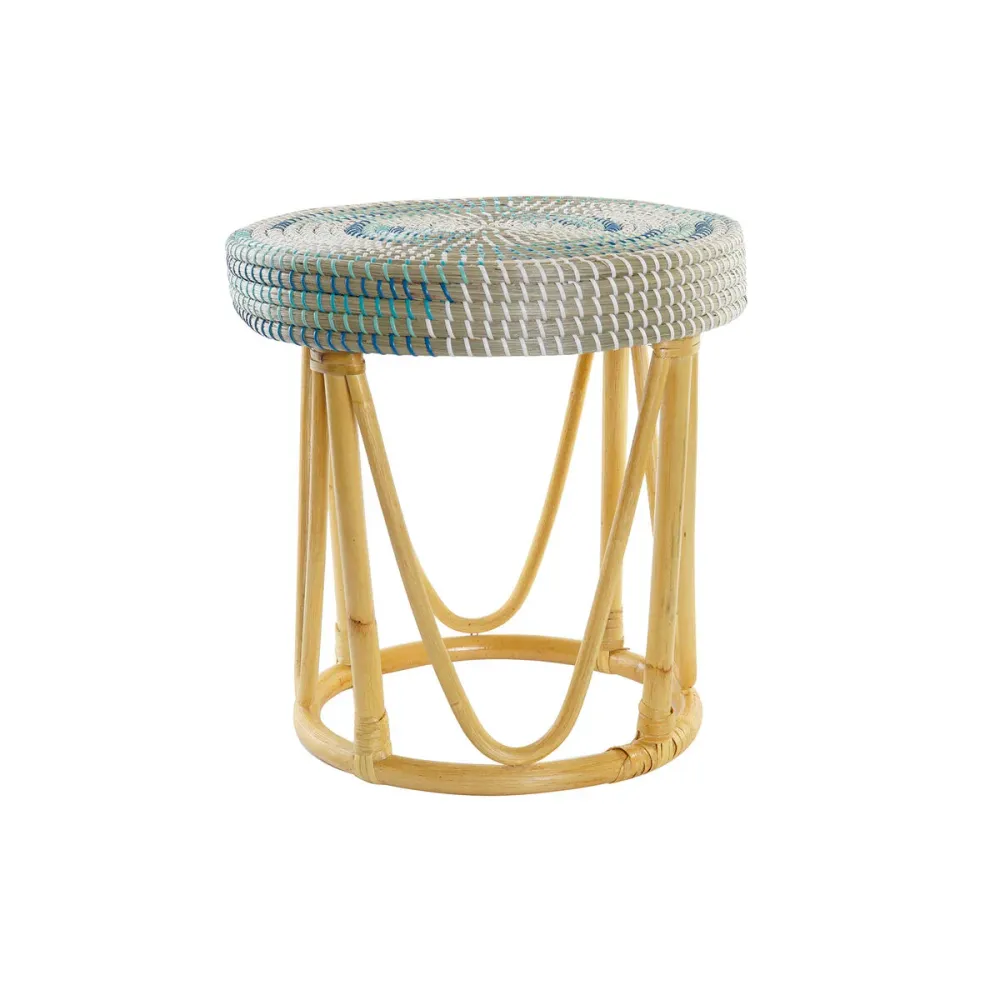 Suport pentru Picioare DKD Home Decor Natural Turquoise Alb Ratan Tropical Iarbă de mare (41 x 41 x 42 cm)