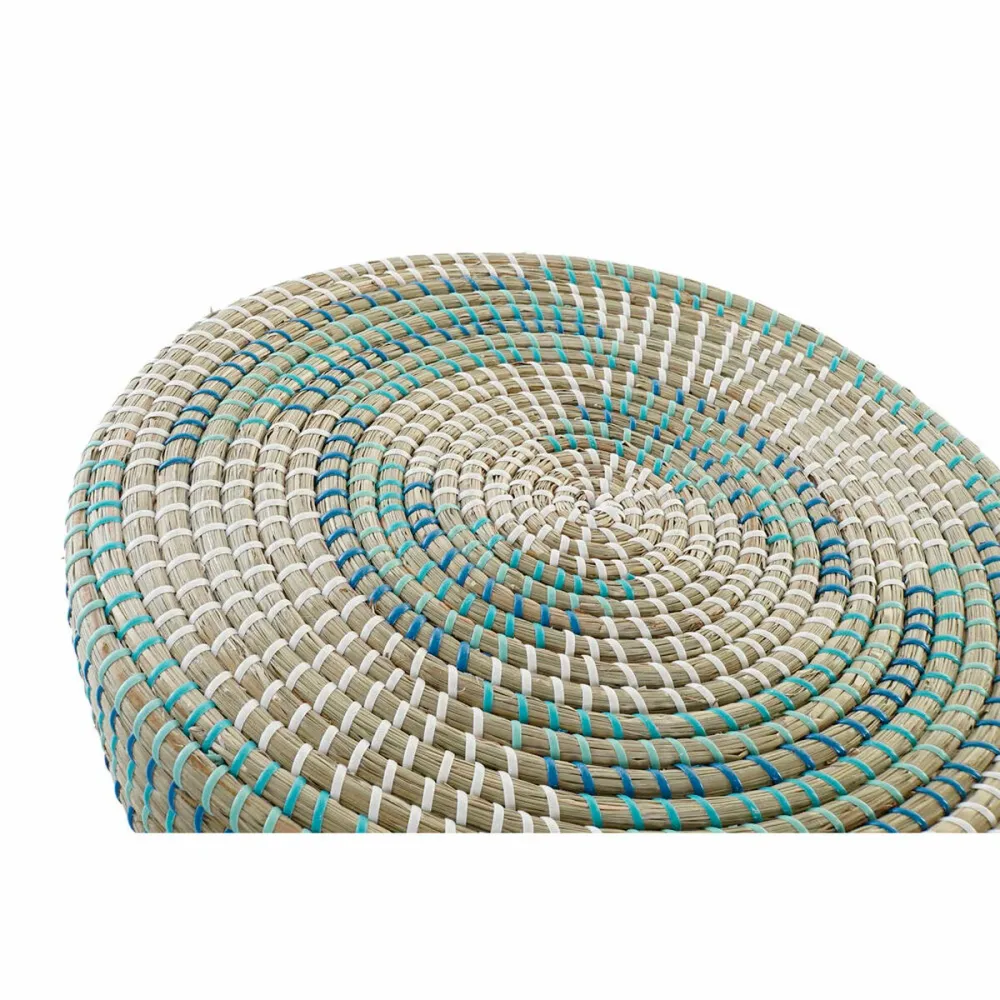 Suport pentru Picioare DKD Home Decor Natural Turquoise Alb Ratan Tropical Iarbă de mare (41 x 41 x 42 cm)