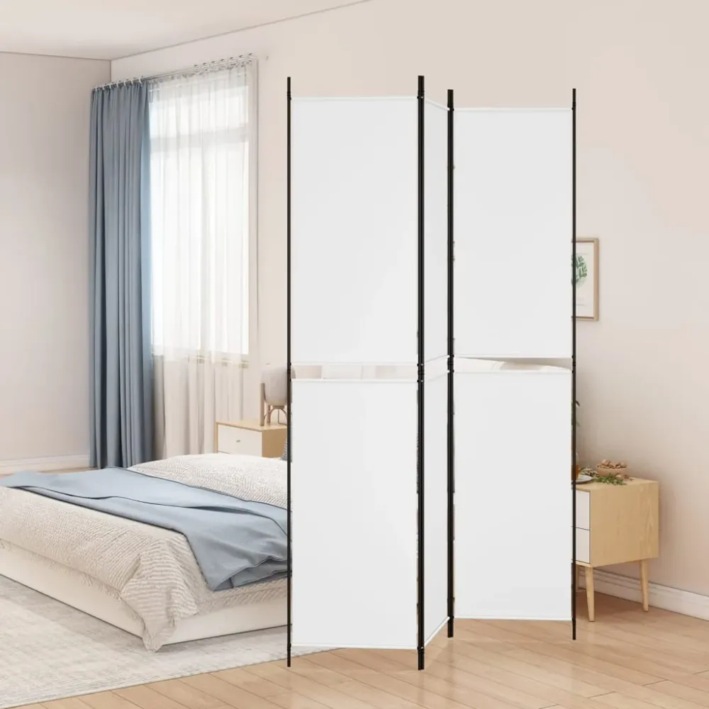 Paravan de cameră cu 3 panouri, alb, 150x220 cm, textil