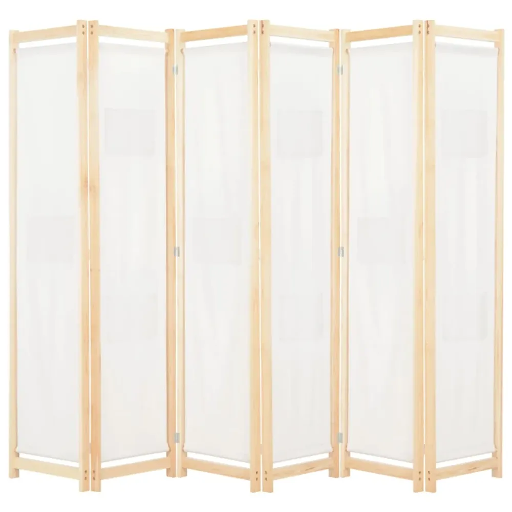 Paravan cameră, 6 panouri, crem, 240x170 x4 cm, material textil
