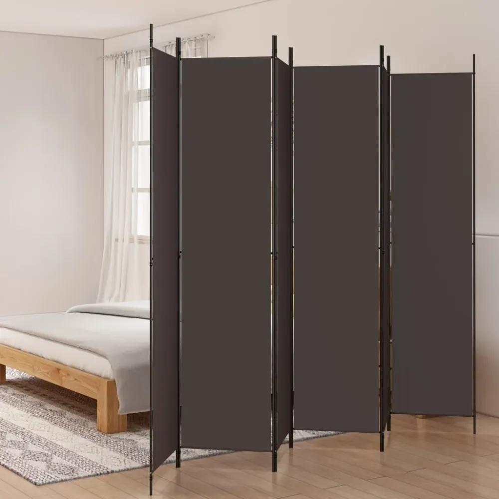 Paravan de cameră cu 6 panouri, maro, 300x220 cm, textil