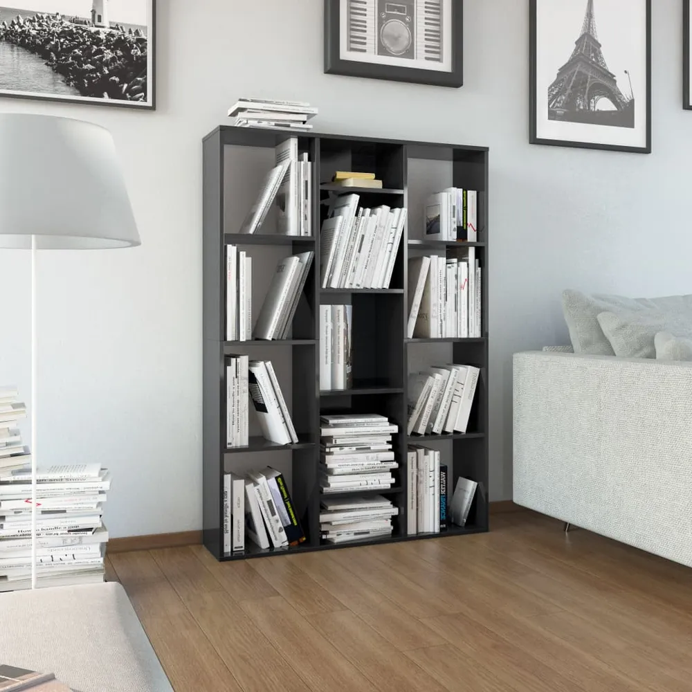 Separator cameră/Bibliotecă negru extralucios 100x24x140 cm PAL