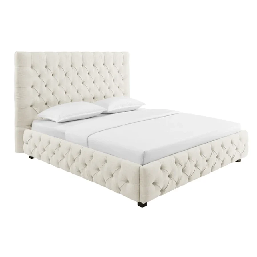Cadru pat bej din tesatura 180 x 200 Chesterfield Paris
