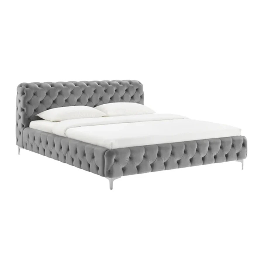 Cadru pat gri din catifea 180 x 200 Modern Barock