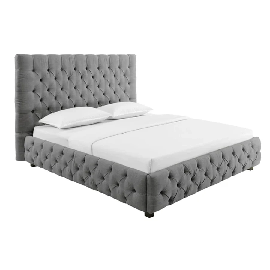Cadru pat gri din tesatura 180 x 200 Chesterfield Paris