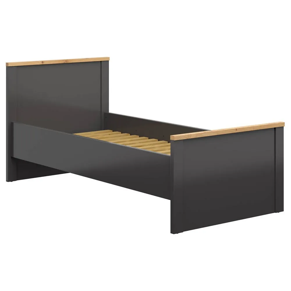 Cadru pat HESEN 90x200, gri grafit/stejar artisan, PAL
