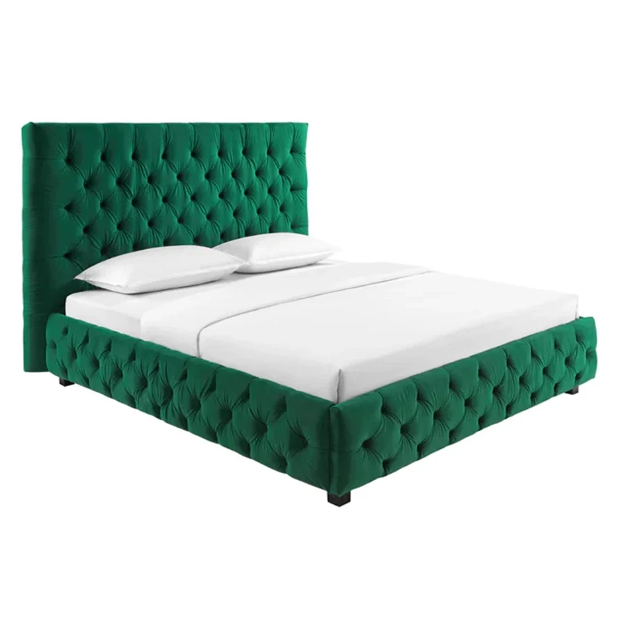 Cadru pat verde din catifea 180 x 200 Chesterfield Paris