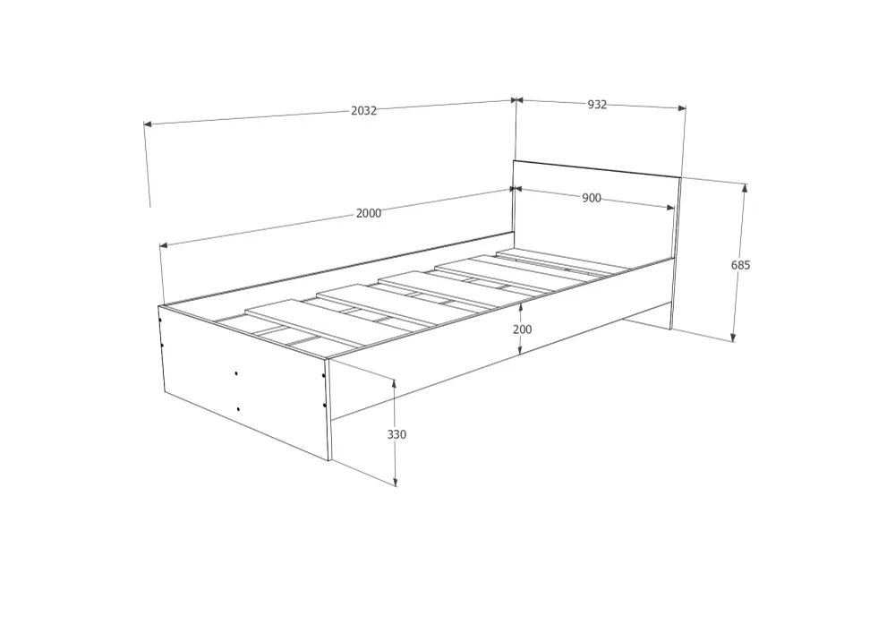 Pat Remi, 200 x 90 cm, saltea spuma inclusa, Stejar Bronz