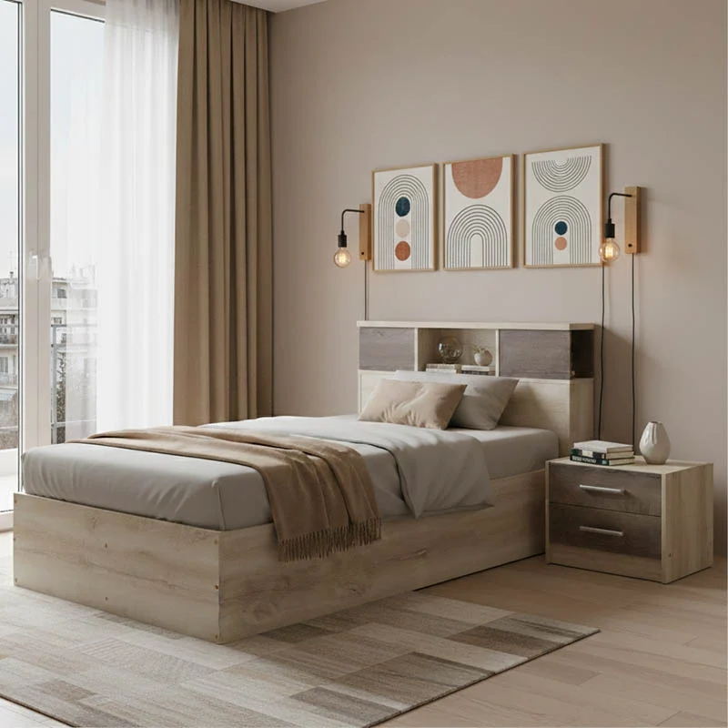 Set Dormitor cu Pat 120x200 cm Castillo Toro Olympus, Modern, Lemn, 2 Piese