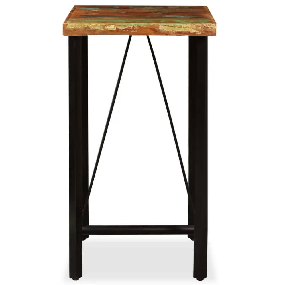 Set mobilier bar, 3 piese lemn masiv reciclat și piele naturală