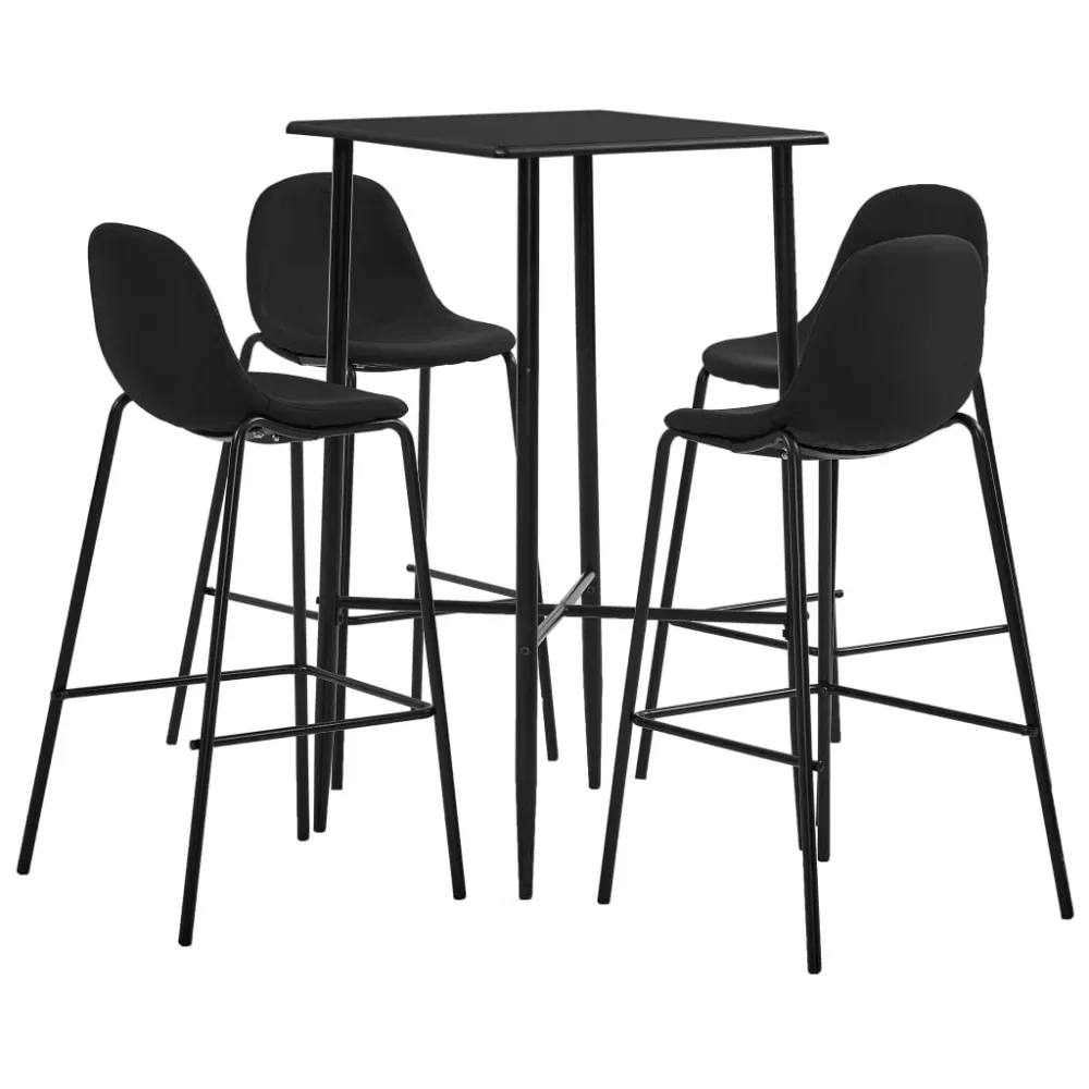 Set mobilier de bar, 5 piese, negru, material textil