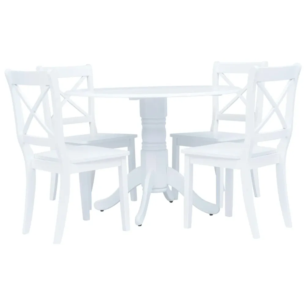 Set mobilier bucătărie, 5 piese, alb, lemn masiv de hevea