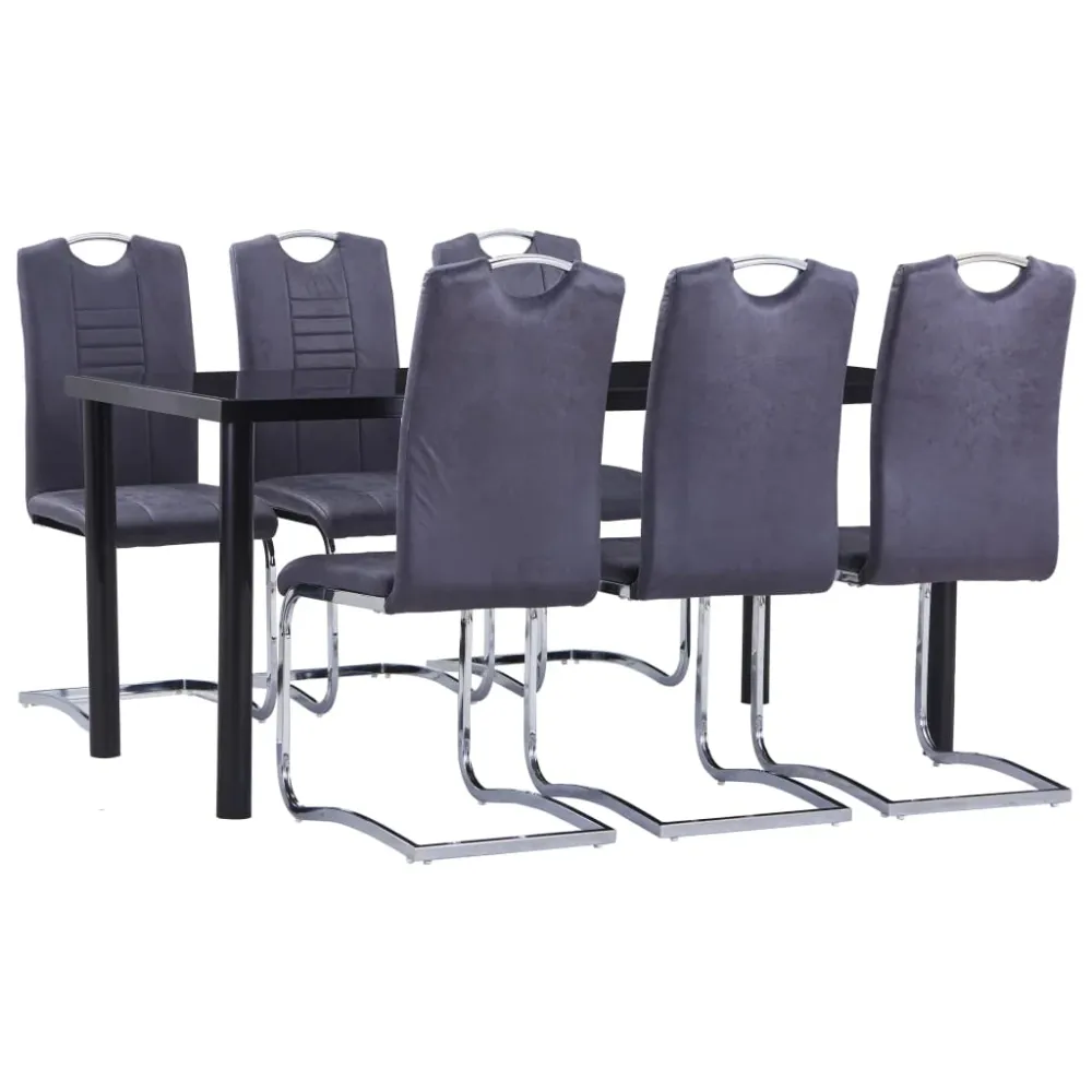 Set mobilier de bucătărie, 7 piese, gri, velur ecologic
