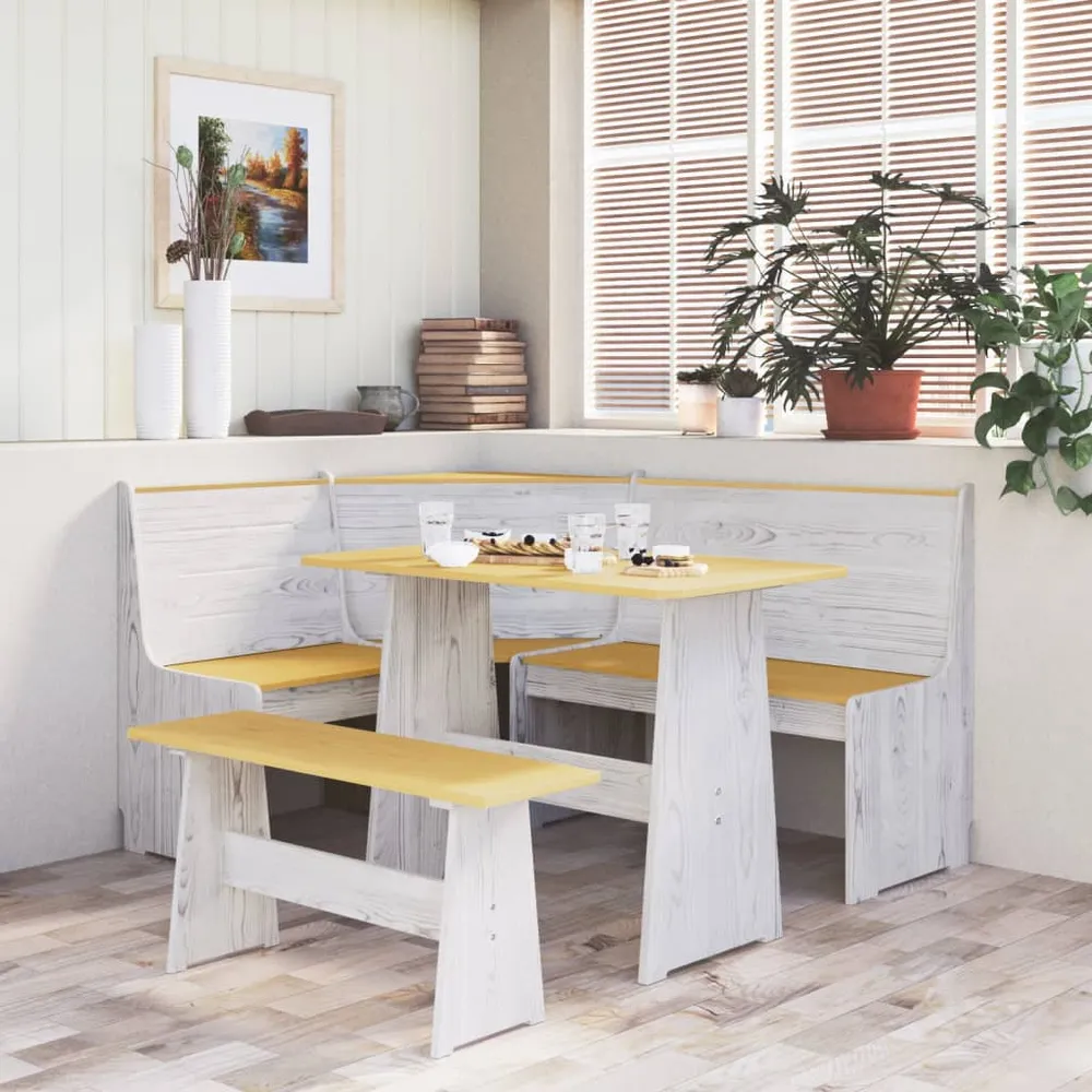 Set mobilier bucătărie „REINE”, 3piese, maro miere&alb lemn pin