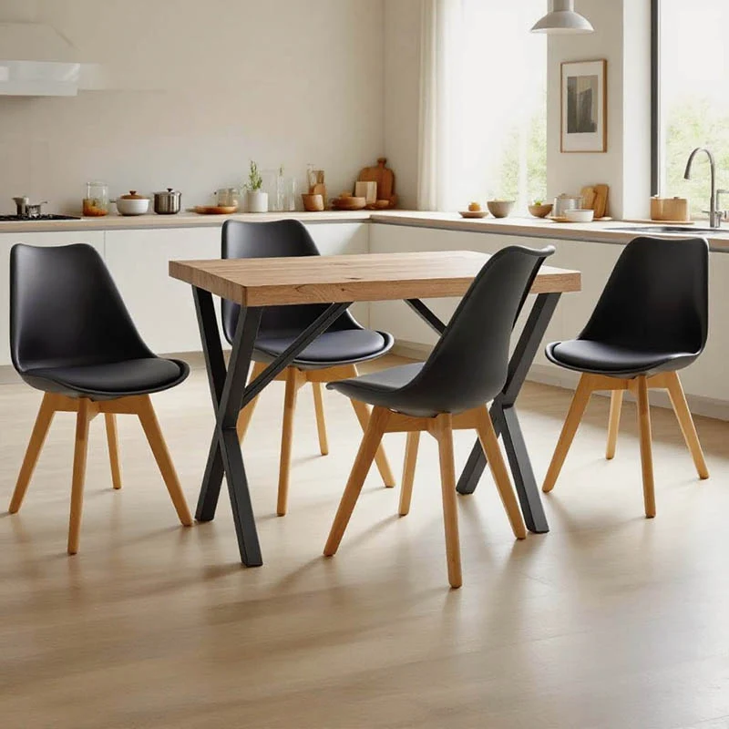 Set de Mobilier pentru Dining cu Funcție Pliabilă Gaston/Zeryin, Modern, Lemn Masiv/Metal, 110x70x75 cm, Negru/Natural, 5...